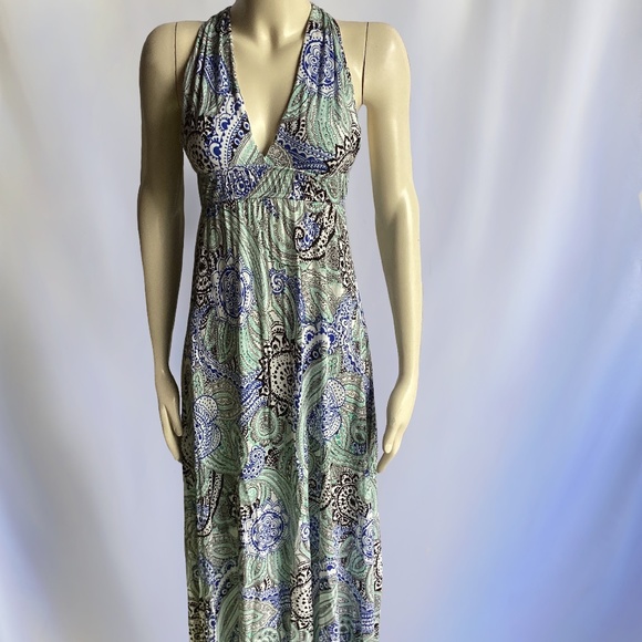 Necessary Objects Maxi Sundress Mint/Blue/Black Paisley with Racer Back - Picture 2 of 4